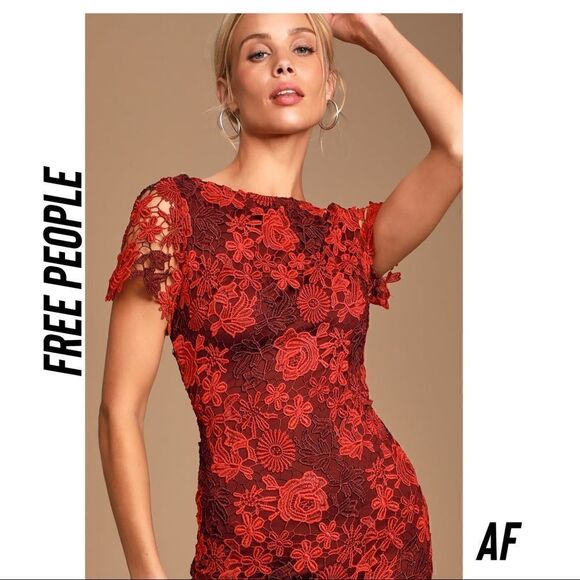 Eva Franco For Free People Bridgitte Embroidered Midi Dress New 14 Orange Red - Picture 6 of 9
